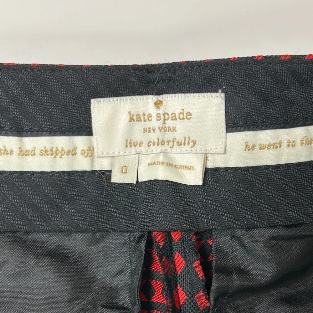 Kate Spade Avery Black & Red Diamond Print  Jacquard Cropped Pants Slacks Sz 0